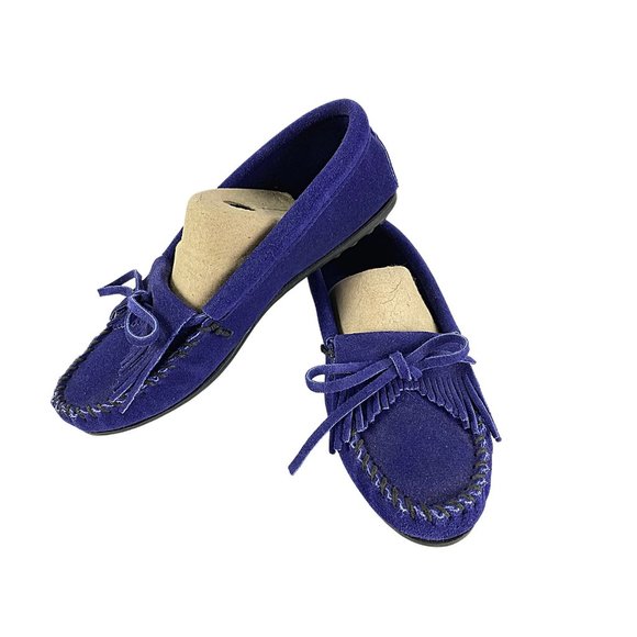 Minnetonka Blue Suede Kilty Moccasins - Picture 6 of 10